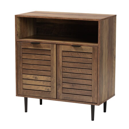 Baxton Studio Baylah Mid-Century Modern Natural Brown Finished Wood and Black Metal 2-Door Sideboard 226-12483-ZORO